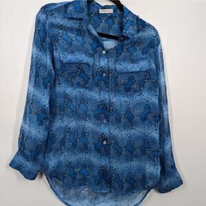 Equipment women SZ XS Blue Snakeprint Career Casual Sheer Button Silk Blouse